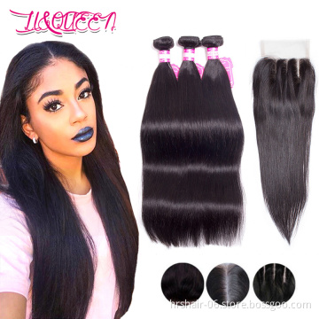 Brazilian straight hair bundles with lace closure straight human hair closure 10A Brazilian virgin hair lace closure with bundle